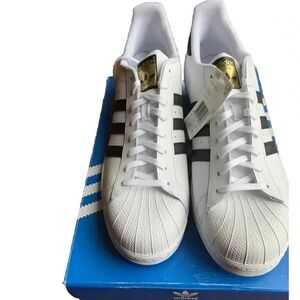 Adidas White & Black Superstar Leather Low Top Sneakers MENS SIZE‎ 19